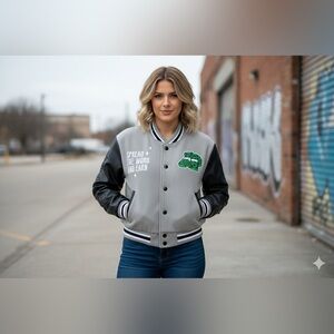 Women's Black and Gray Varsity Jacket